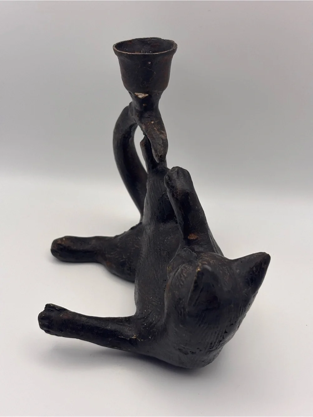 Vintage Cat Shaped Metal Candle Holder, Black Cat Gift, Taper Candle Holder